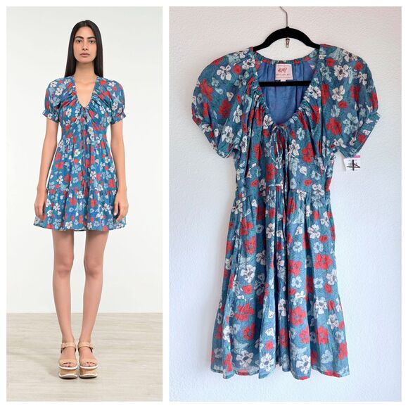 NWT Banjanan 100% Cotton Artemise Dress in Melodic Flower Dazzling Blue Size S - Picture 1 of 16
